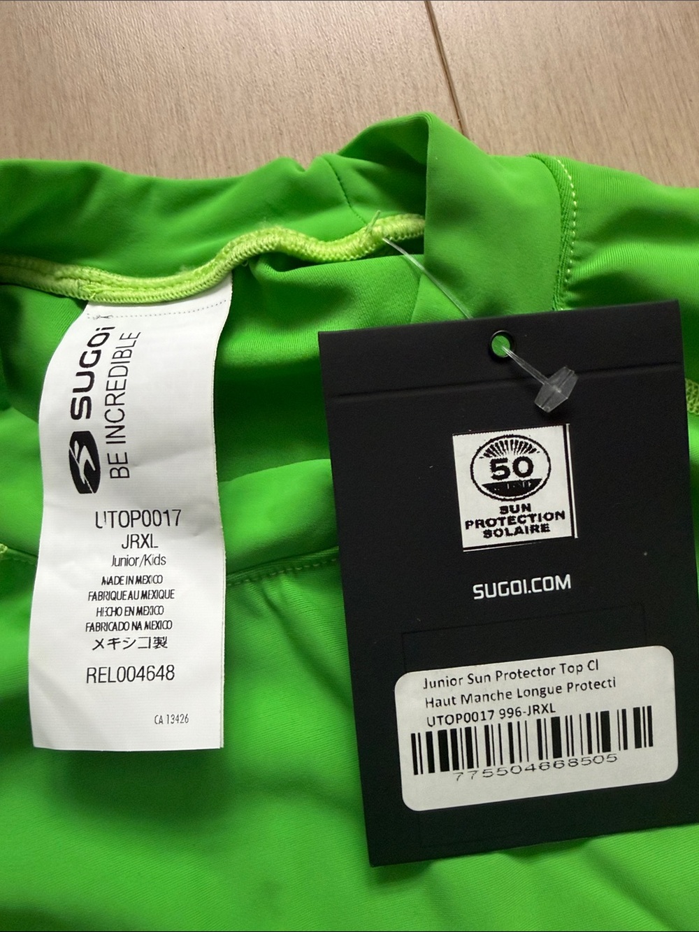 SUGOI Boys Neon Green Long-Sleeve Swim Rash Guard - Picture 2 of 2